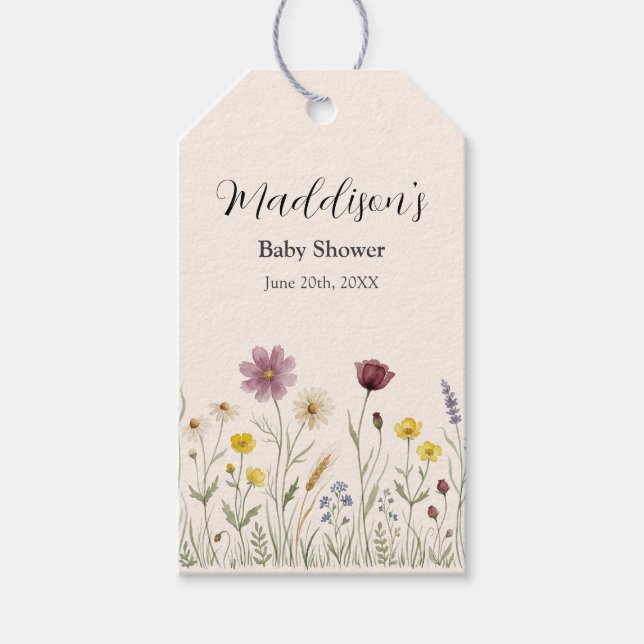 Rustic Wildflower Meadow Baby Shower Favour Tag (Front)