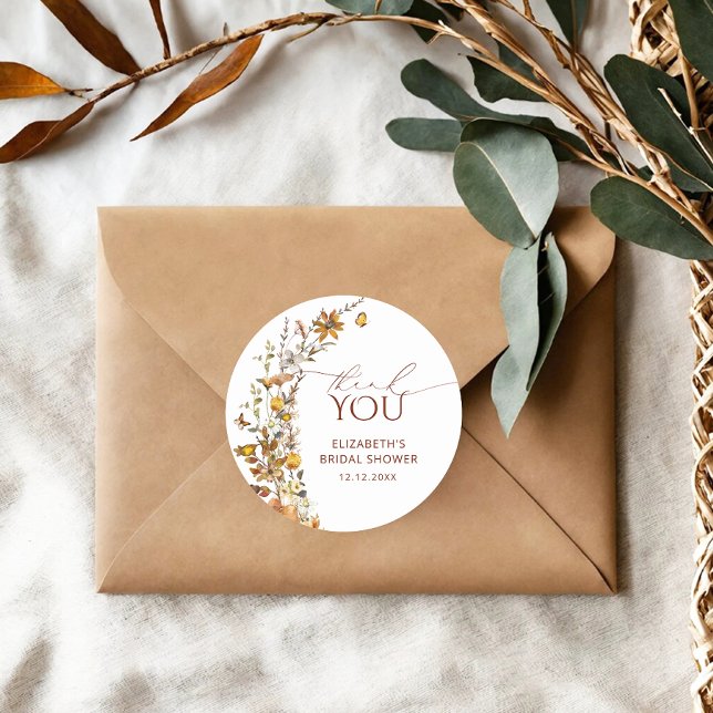 Rustic Wildflower Meadow Bridal Shower  Classic Round Sticker (Creator Uploaded)