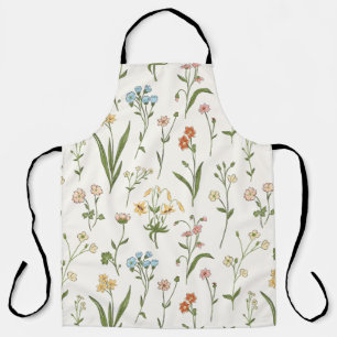 Rustic Wildflower Meadow Hand Drawn Multicolored Apron