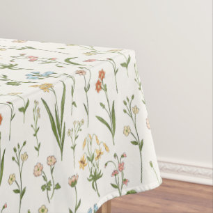 Rustic Wildflower Meadow Hand Drawn Multicolored Tablecloth