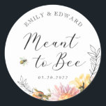Rustic Wildflower Meant to Bee Wedding Favour Classic Round Sticker<br><div class="desc">Custom-designed wedding favour stickers/labels featuring watercolor wildflower and bee design.</div>