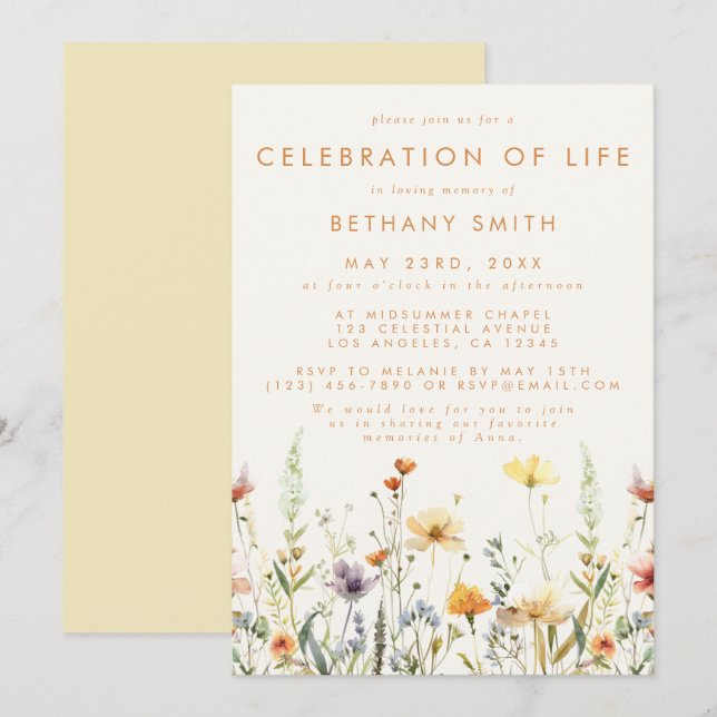 Rustic Wildflower Memorial Service Funeral Invitation (Front/Back)