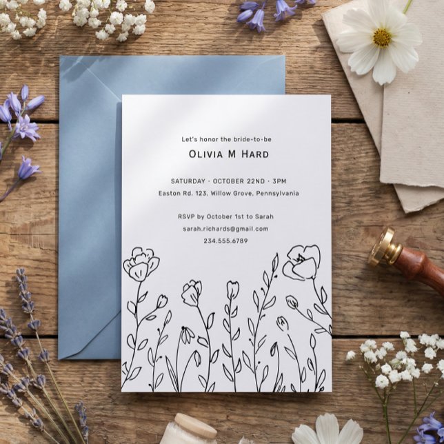 Rustic Wildflower Minimalist Bridal Shower Invitation (Creator Uploaded)