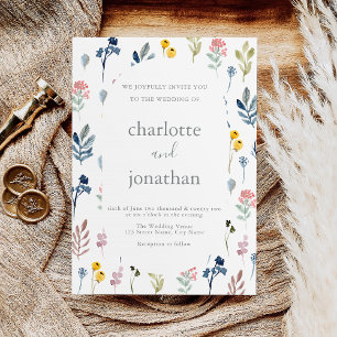 Rustic Wildflower Modern Calligraphy Wedding Invitation