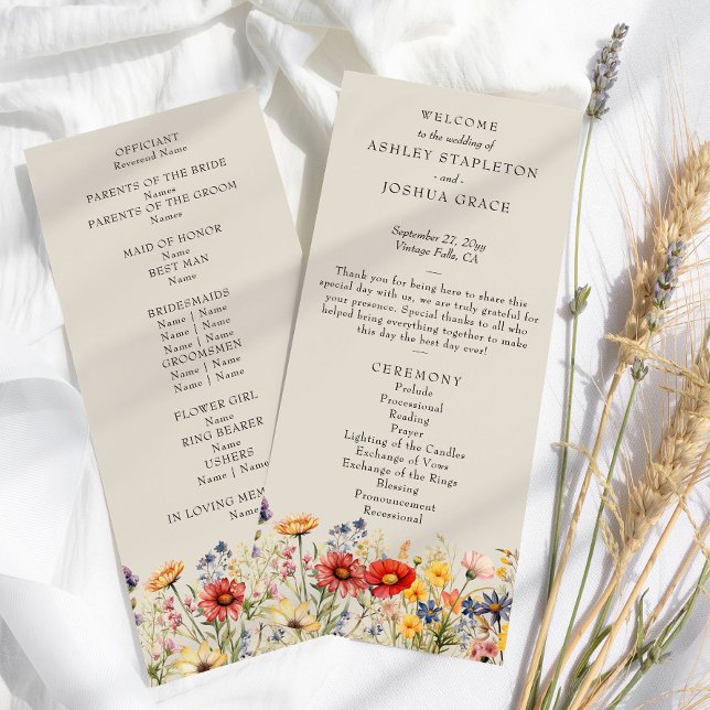 Rustic Wildflower Neutral Floral Wedding Program Invitation (Wedding Programs from the Rustic Wildflower Wedding Collection by Darling & May)
