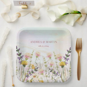 Rustic Wildflower Pastel Garden Wedding Paper Plate