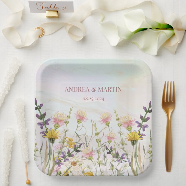 Rustic Wildflower Pastel Garden Wedding Paper Plate (Wedding)