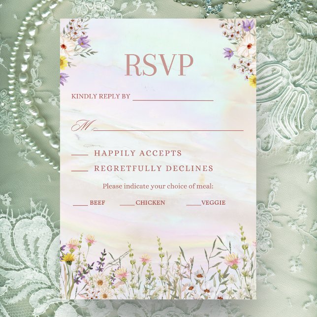 Rustic Wildflower Pastel Garden Wedding RSVP Card (Creator Uploaded)