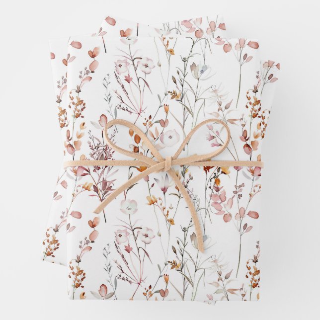 Rustic Wildflower Pattern Wrapping Paper Sheet (In situ)