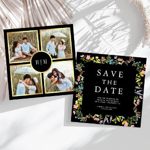 Rustic Wildflower Photo Collage Black Wedding Save The Date
