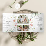 Rustic Wildflower Photo Collage QR Code Wedding Tri-Fold Invitation<br><div class="desc">Amaze your guests with this elegant wedding invite featuring beautiful flowers and modern typography with QR Code for online RSVP. Simply add your event details on this easy-to-use template and adorn this card with your favourite photos to make it a one-of-a-kind invitation.</div>