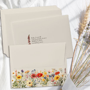 Rustic Wildflower Pre-Addressed Wedding RSVP Envelope