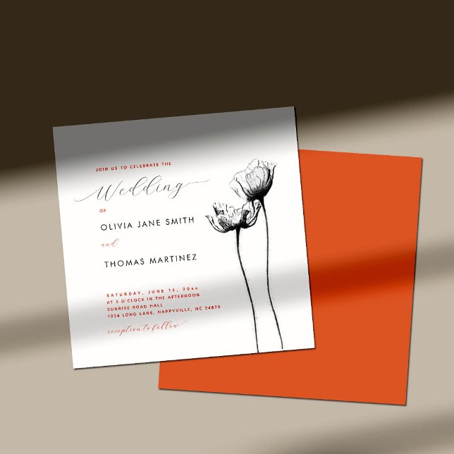 Rustic Wildflower Red Orange Poppy Elegant Wedding Invitation (Creator Uploaded)