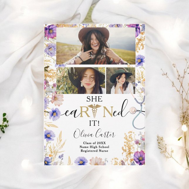 Rustic Wildflower RN Nurse 4 photos Graduation  Announcement (Rustic Wildflower RN Nurse 4 photos Graduation Announcement)