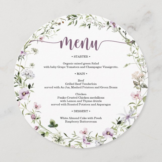 Rustic Wildflower Round Bridal Shower Menu (Front)