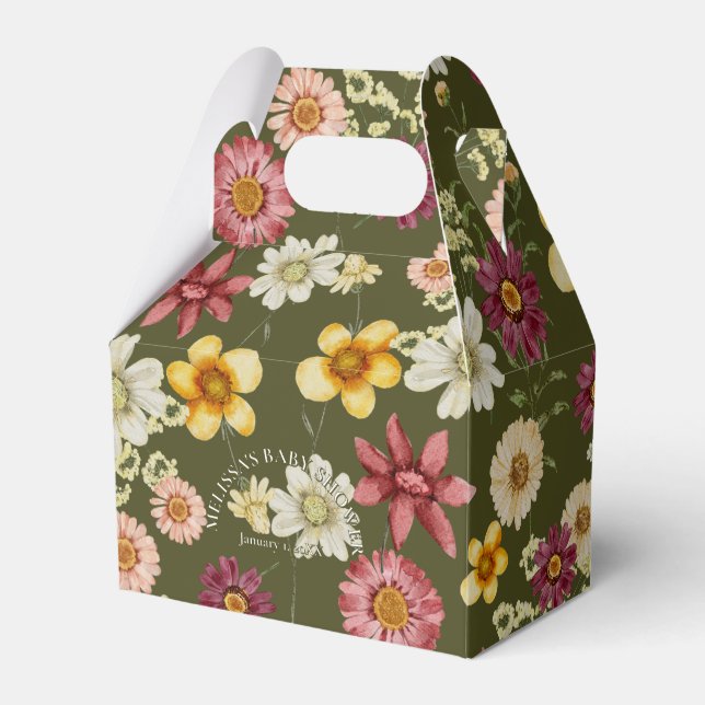 Rustic wildflower sage green baby shower favour box (Front Side)