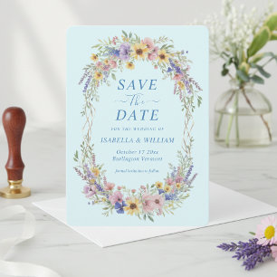 Rustic Wildflower Save The Date Ethereal Blue Invitation