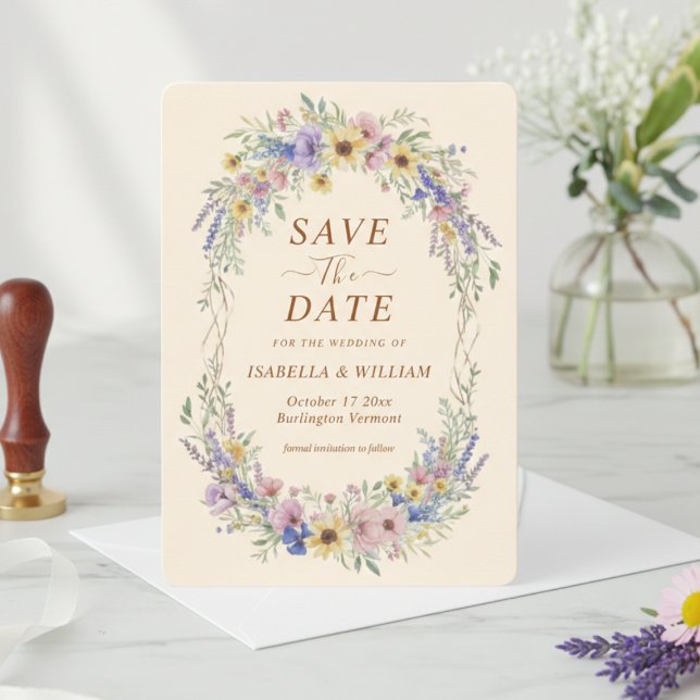 Rustic Wildflower Save The Date Sunset Meadow Invitation (Creator Uploaded)