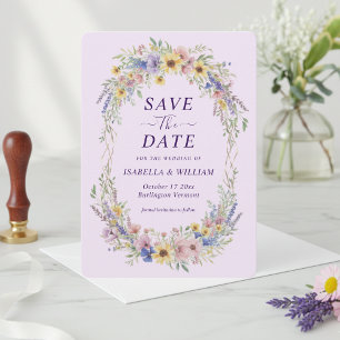 Rustic Wildflower Save The Date Whimsical Lilac Invitation