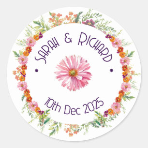 Rustic Wildflower Spring Wedding, Romantic Garden Classic Round Sticker