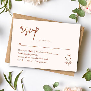 Rustic Wildflower Terracotta Boho Floral Wedding RSVP Card