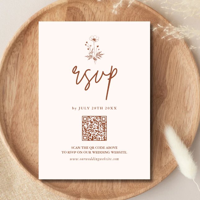 Rustic Wildflower Terracotta Boho QR Code Wedding RSVP Card (Creator Uploaded)