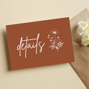 Rustic Wildflower Terracotta Boho Wedding Details Enclosure Card
