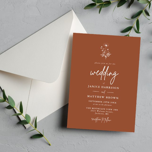 Rustic Wildflower Terracotta Boho Wedding Invitation (Rustic terracotta boho wedding invitation adds warm personalized charm to your special day)
