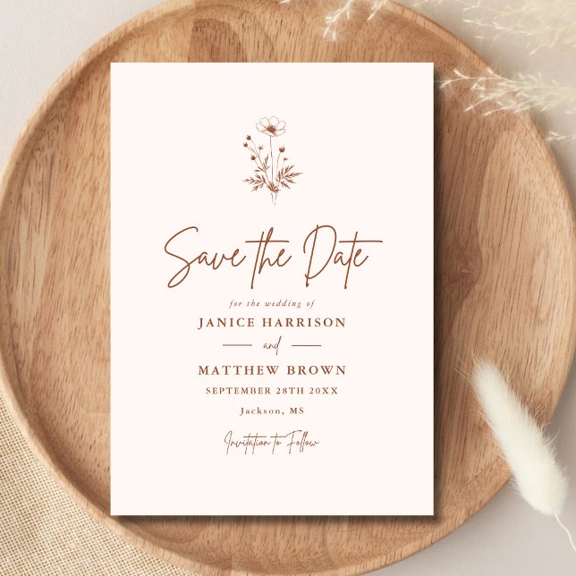 Rustic Wildflower Terracotta Boho Wedding Save The Date (Creator Uploaded)