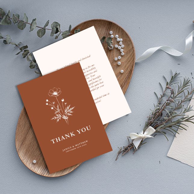 Rustic Wildflower Terracotta Boho Wedding Thank You Card (Rustic terracotta boho thank you card adds floral charm and expresses heartfelt wedding gratitude.)
