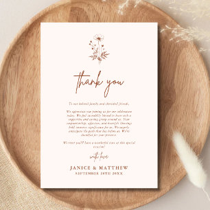 Rustic Wildflower Terracotta Boho Wedding Thank You Card