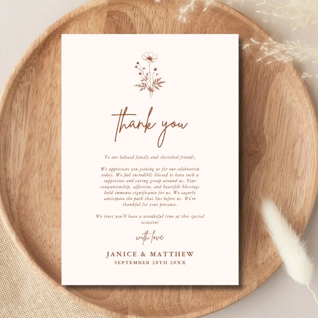 Rustic Wildflower Terracotta Boho Wedding Thank You Card (Terracotta boho thank you card adds floral charm and expresses heartfelt gratitude beautifully)