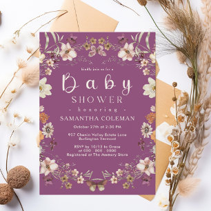 Rustic Wildflower Theme Berry Purple Baby Shower Invitation