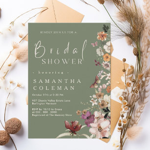 Rustic Wildflower Theme Sage Green Bridal Shower Invitation