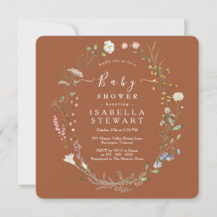 Rustic Wildflower Theme Terracotta Baby Shower Invitation