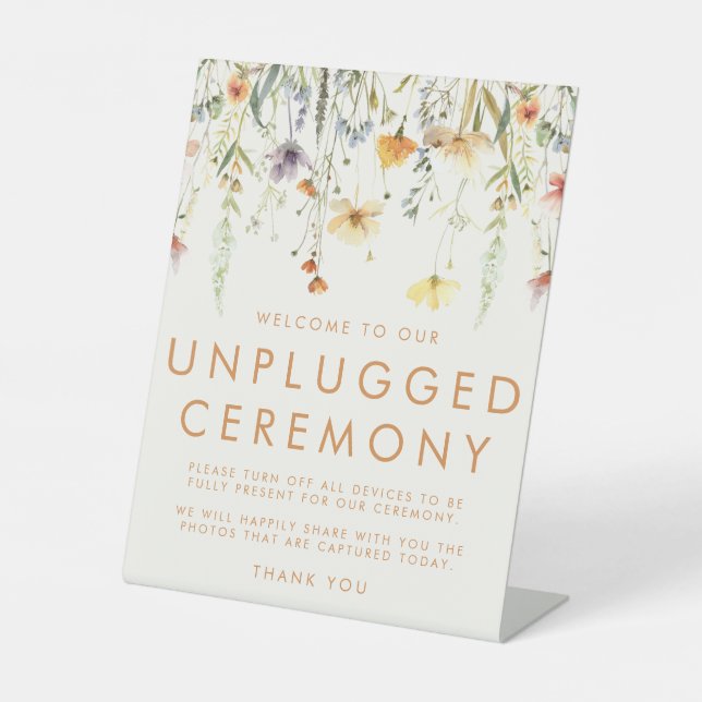 Rustic Wildflower Unplugged Ceremony Pedestal Sign (Front)