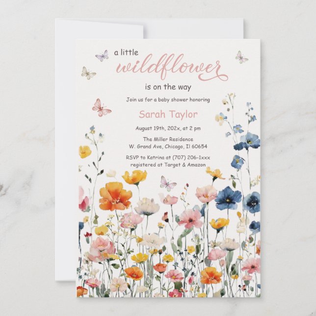Rustic Wildflower Watercolor Baby Shower Invitation (Front)
