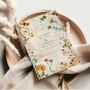 Rustic Wildflower Watercolor Wedding Invitation
