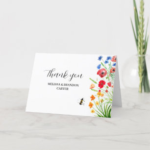 Rustic Wildflower Watercolor Wedding Thank you  Card