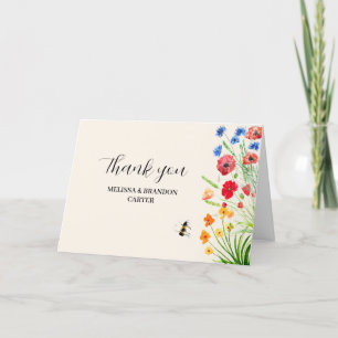 Rustic Wildflower Watercolor Wedding Thank you  Card