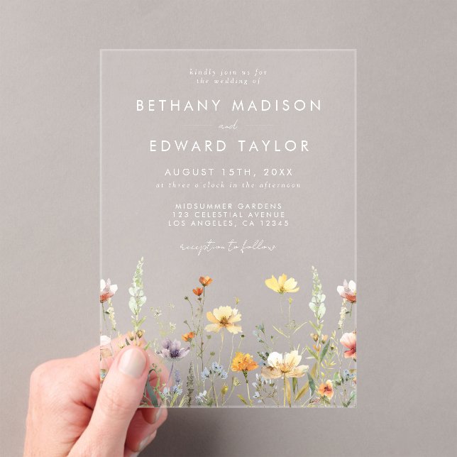 Rustic Wildflower Wedding Acrylic Invitations (Insitu (Handheld))
