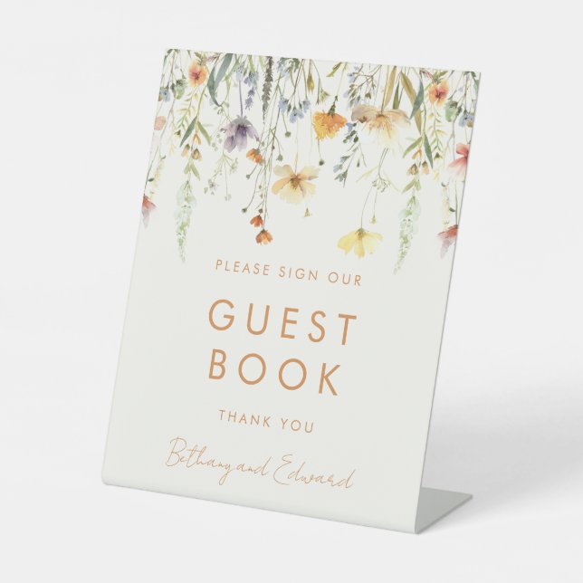 Rustic Wildflower Wedding Guest Book Pedestal Sign (Front)