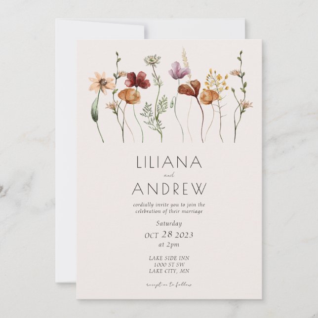 Rustic Wildflower Wedding Invitation (Front)