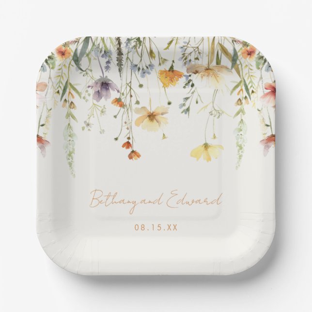 Rustic Wildflower Wedding Paper Plate (Front)