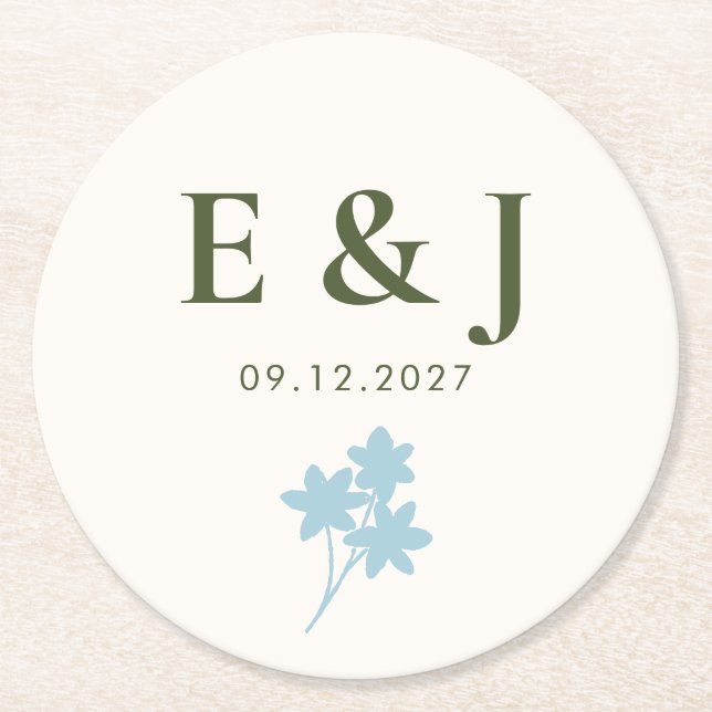 Rustic Wildflower Wedding Personalised Floral Round Paper Coaster (Front)