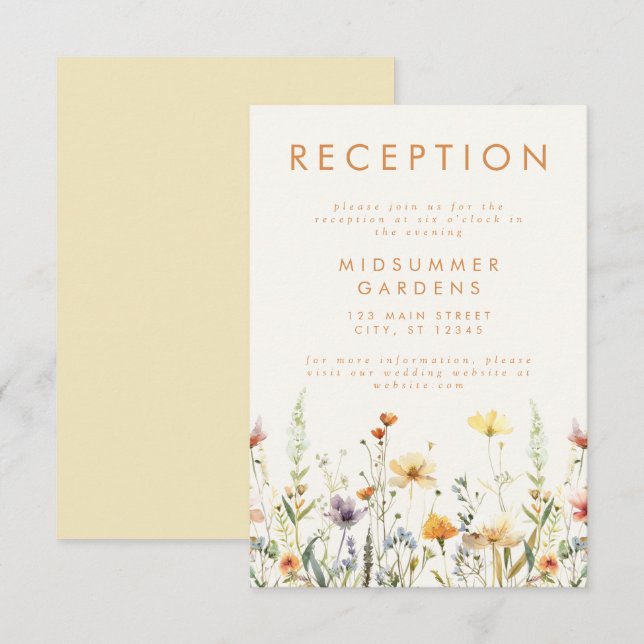 Rustic Wildflower Wedding Reception Enclosure Card (Front/Back)