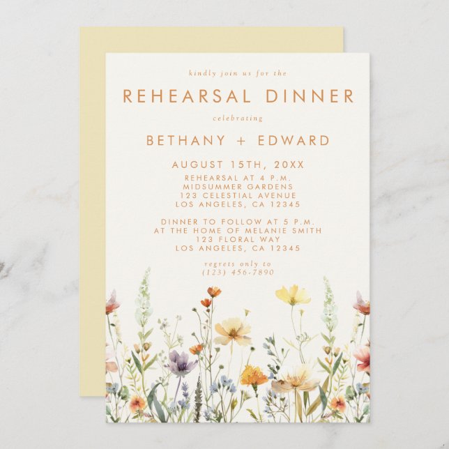 Rustic Wildflower Wedding Rehearsal Dinner Invitation (Front/Back)
