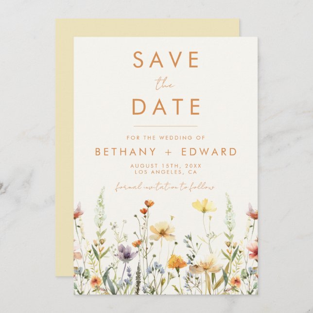 Rustic Wildflower Wedding Save The Date (Front/Back)