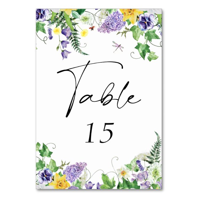 Rustic Wildflower Wedding  Table Number (Front)