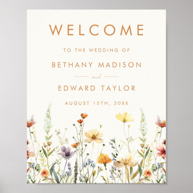 Rustic Wildflower Wedding Welcome Poster (Front)